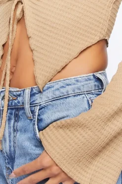 Plunging Bell Sleeve Crop Top