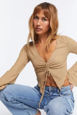 Plunging Bell Sleeve Crop Top