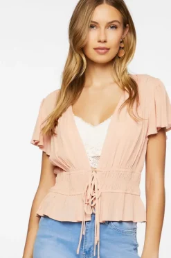Plunging Butterfly Sleeve Crop Top
