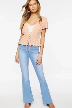 Plunging Butterfly Sleeve Crop Top