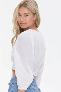 Plunging Eyelet Crop Top