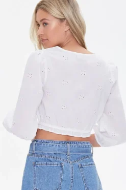 Plunging Eyelet Crop Top