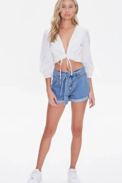 Plunging Eyelet Crop Top