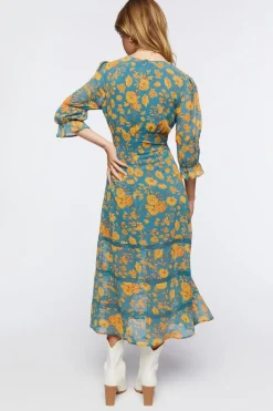 Plunging Floral Chiffon Midi Dress