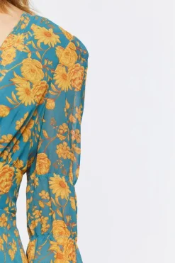 Plunging Floral Chiffon Midi Dress