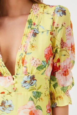 Plunging Floral Chiffon Midi Dress
