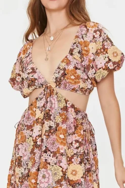Plunging Floral Mini Dress