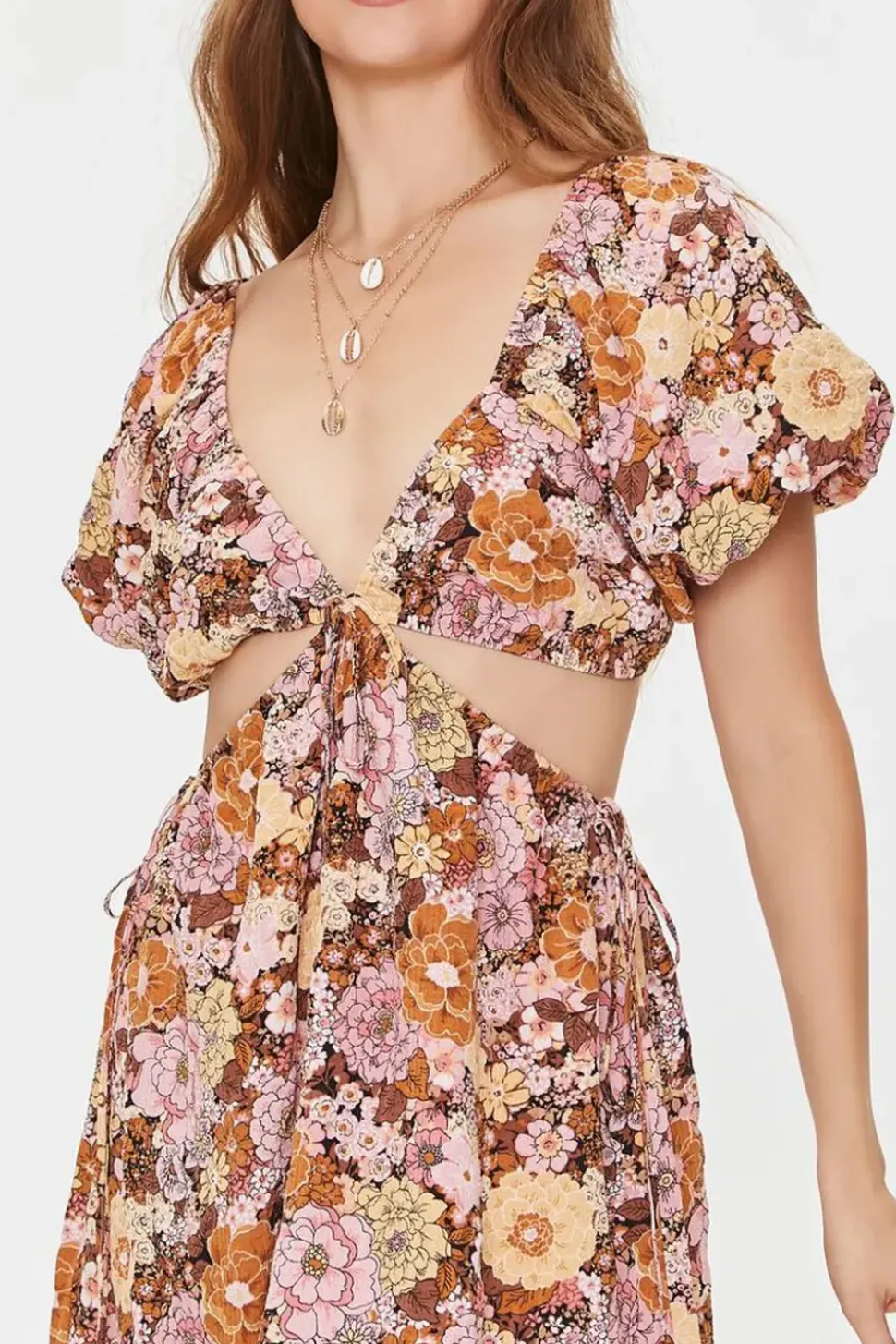 Plunging Floral Mini Dress