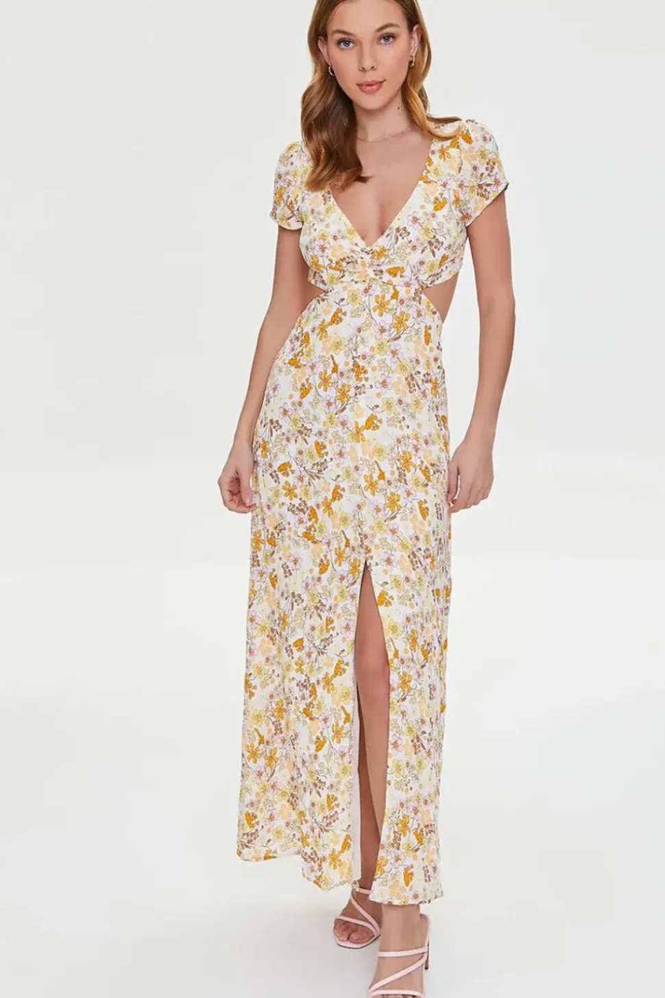 Plunging Floral Print Dress