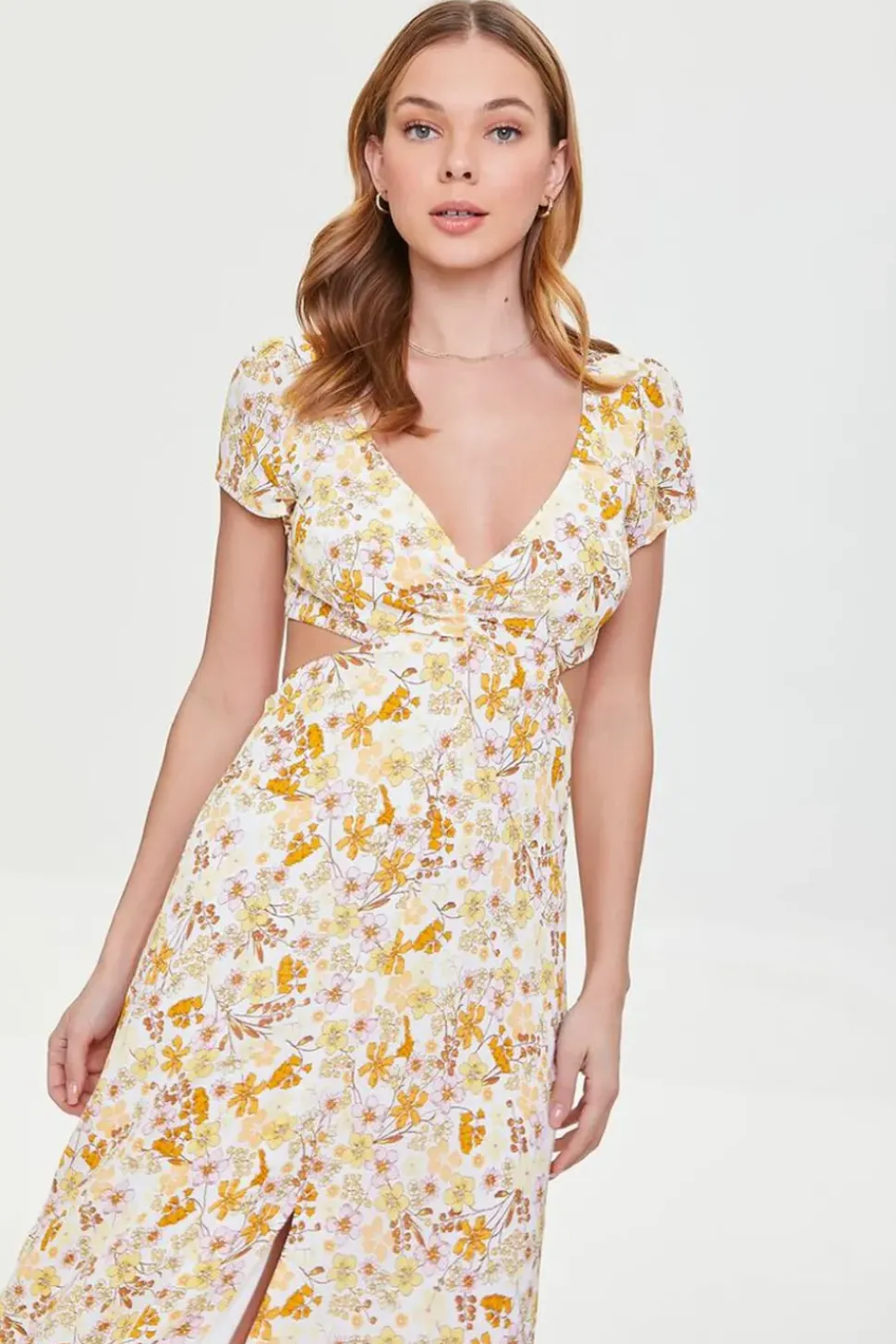 Plunging Floral Print Dress