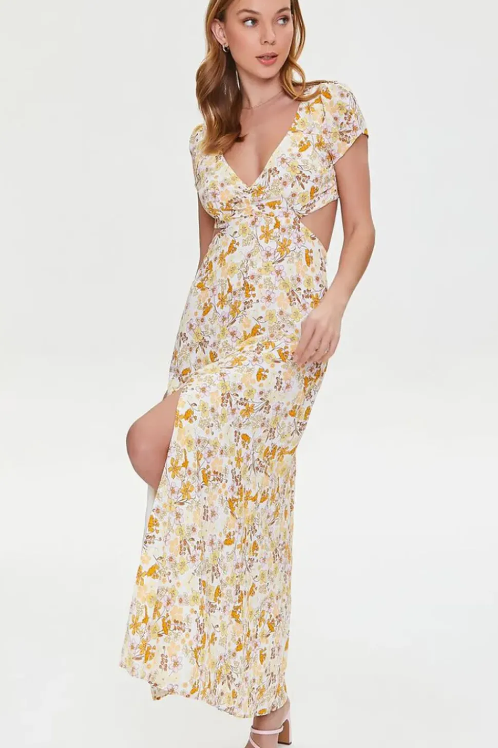 Plunging Floral Print Dress