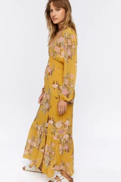Plunging Floral Print Maxi Dress