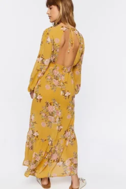 Plunging Floral Print Maxi Dress
