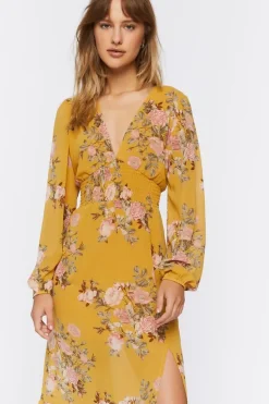 Plunging Floral Print Maxi Dress