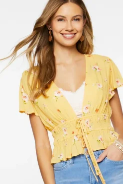 Plunging Floral Print Top