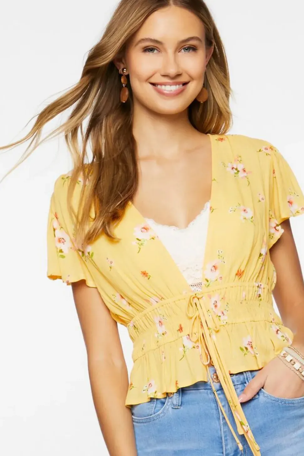 Plunging Floral Print Top