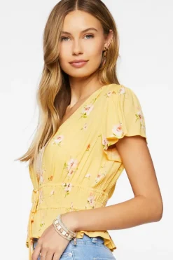 Plunging Floral Print Top
