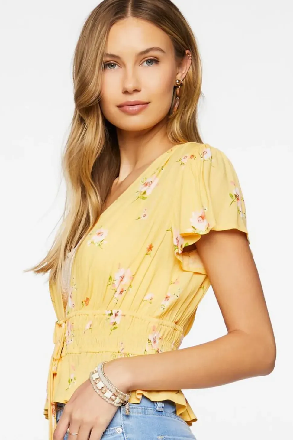 Plunging Floral Print Top