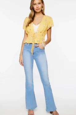 Plunging Floral Print Top