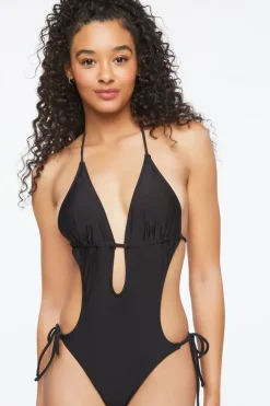 Plunging Halter One-Piece Swimsuit