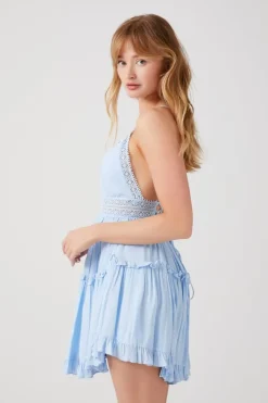 Plunging Lace-Back Ruffled Dress