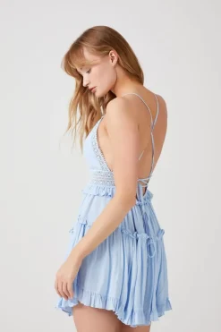 Plunging Lace-Back Ruffled Dress