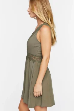Plunging Lace-Trim Mini Dress