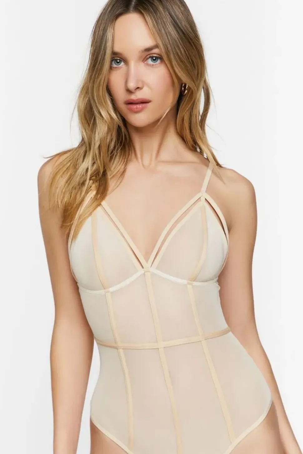 Plunging Mesh Caged Bodysuit