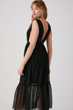 Plunging Mesh Midi Dress