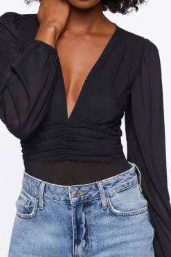 Plunging Peasant Sleeve Bodysuit