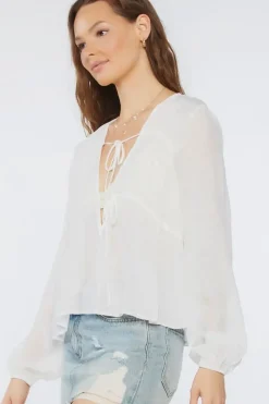Plunging Peasant-Sleeve Top