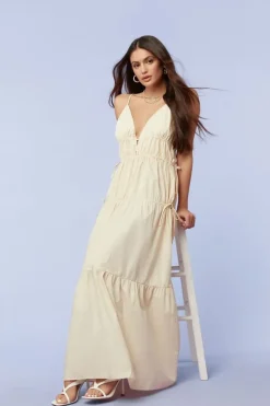 Plunging Poplin Maxi Dress