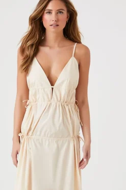 Plunging Poplin Maxi Dress