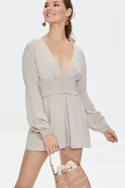 Plunging Ruffled Smocked Romper