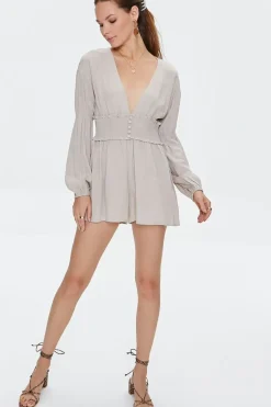Plunging Ruffled Smocked Romper