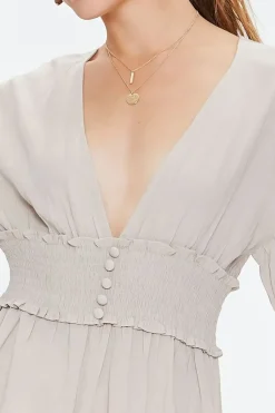 Plunging Ruffled Smocked Romper