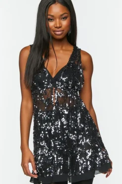 Plunging Sequin Mini Dress