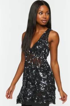 Plunging Sequin Mini Dress