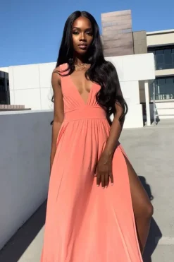 Plunging Slit Maxi Dress