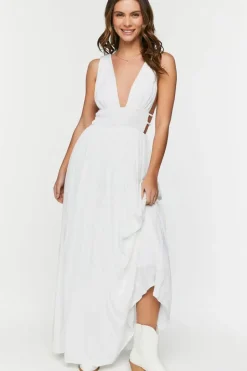 Plunging Smocked Maxi Dress