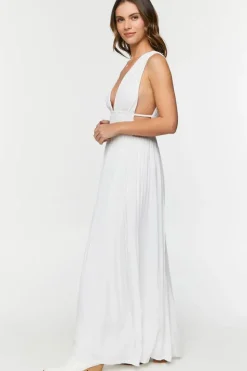 Plunging Smocked Maxi Dress