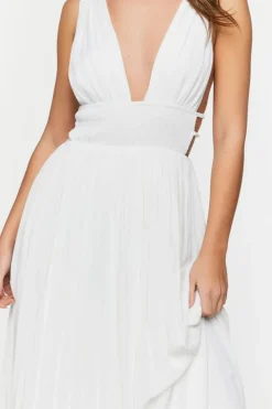 Plunging Smocked Maxi Dress