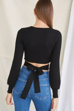 Plunging Sweater-Knit Top