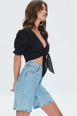 Plunging Tie-Front Crop Top