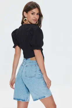 Plunging Tie-Front Crop Top
