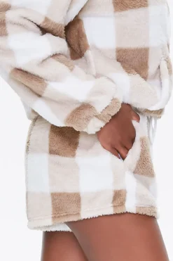 Plush Gingham Drawstring Shorts