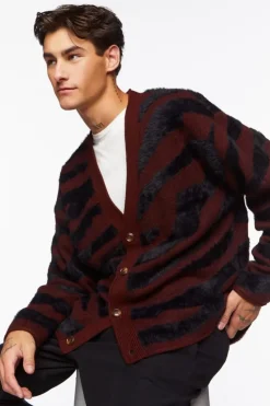 Plush Zebra Print Cardigan Sweater