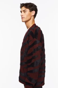 Plush Zebra Print Cardigan Sweater