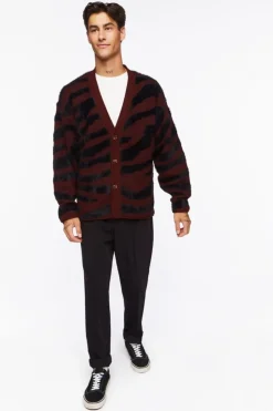 Plush Zebra Print Cardigan Sweater