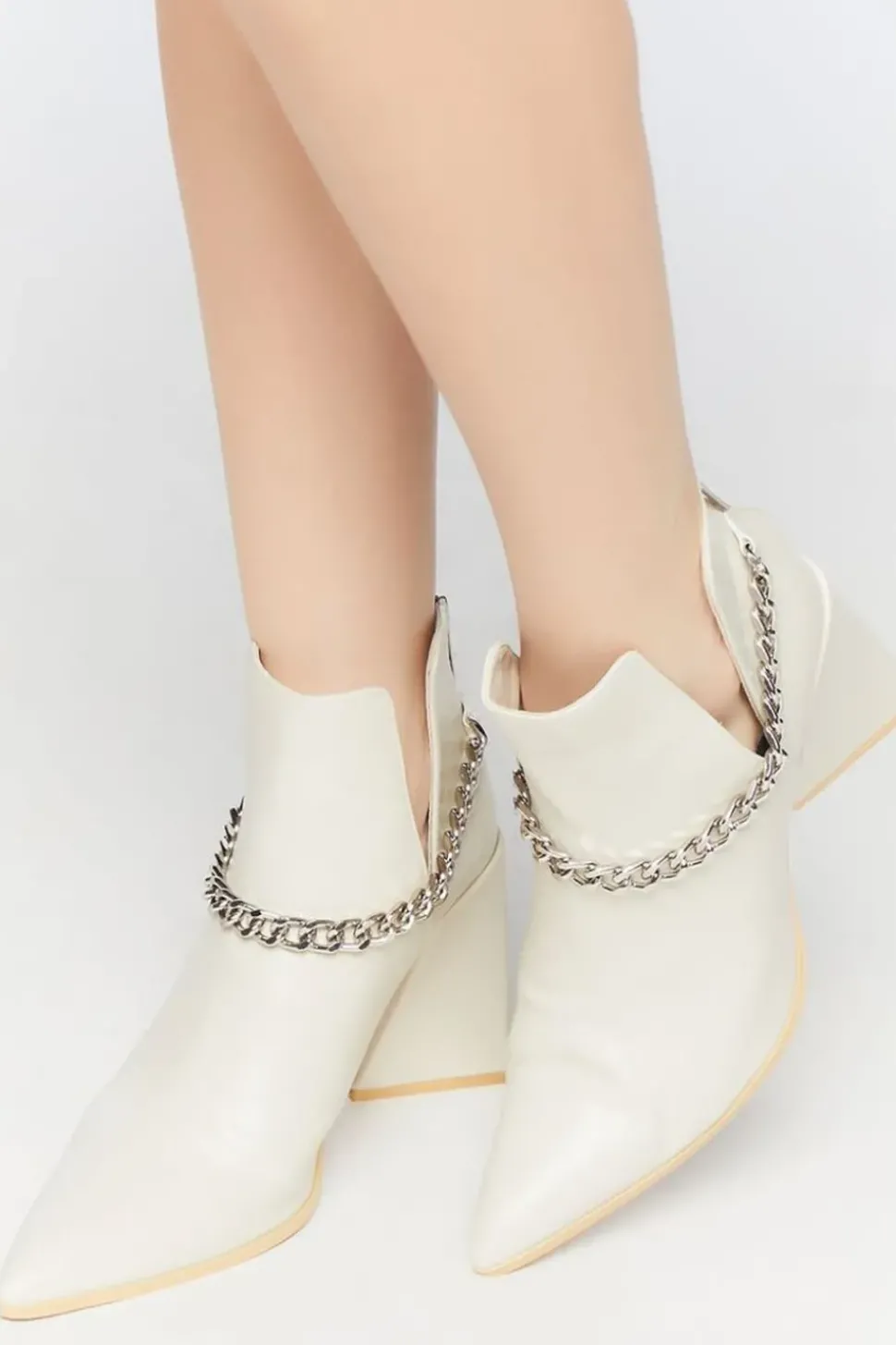 Pointed Curb Chain Flare Heel Booties